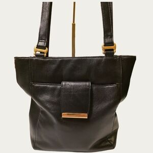 D'Margeaux Vintage Black Leather Multi Pocket Two Strap shoulder Bag